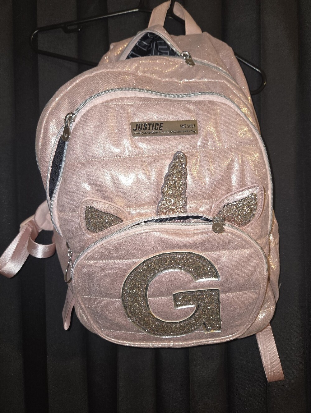 Justice Brand Pink Sparkle Unicorn Backpack "G"